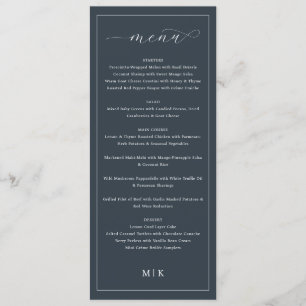Menu Sofisticado Cardápio de Casamento Azul Marinho Ele