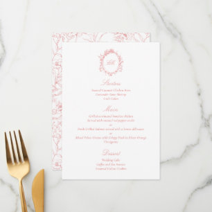 Menu Sofisticado Casamento Botânico Rosa Chinoiserie