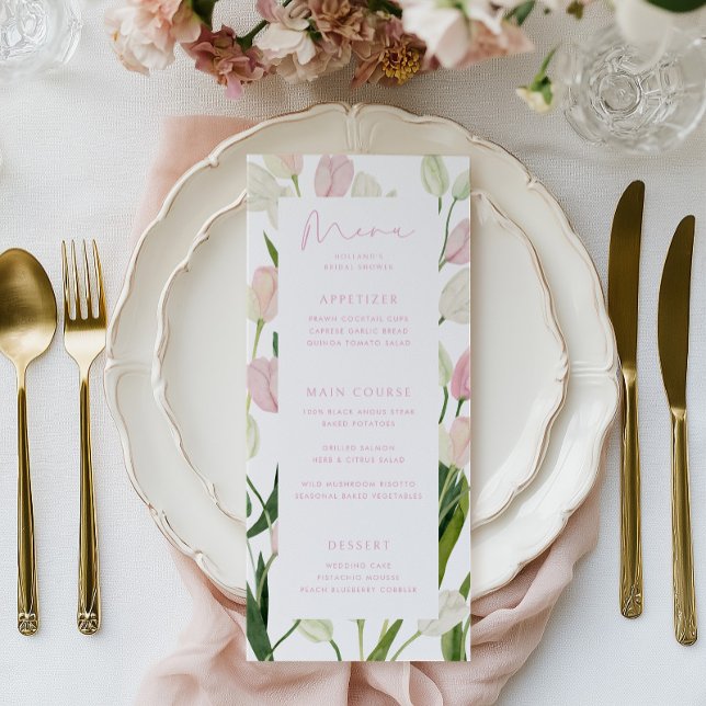 Menu Soft Pink Tulip Bridal Shower (Criador carregado)