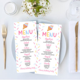 Menu Sorvete Cone Sprinkles Comida doce Festa de aniver