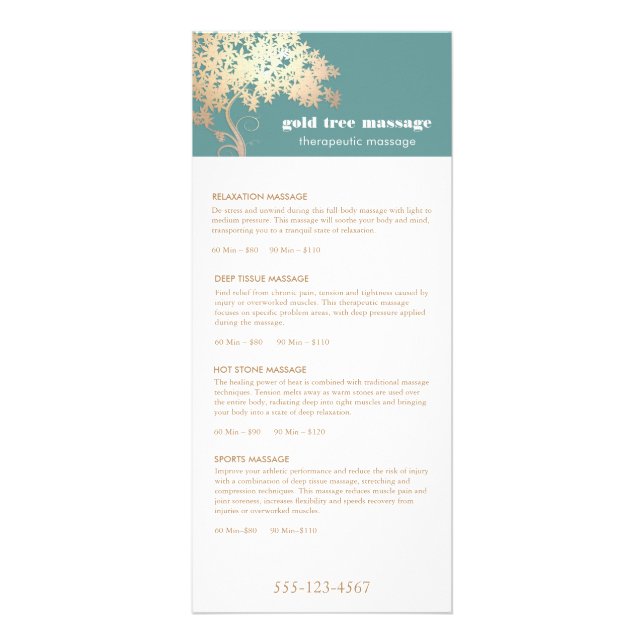 Menu Spa do Serviço Terapêutico de Massagem em Árv (Frente)