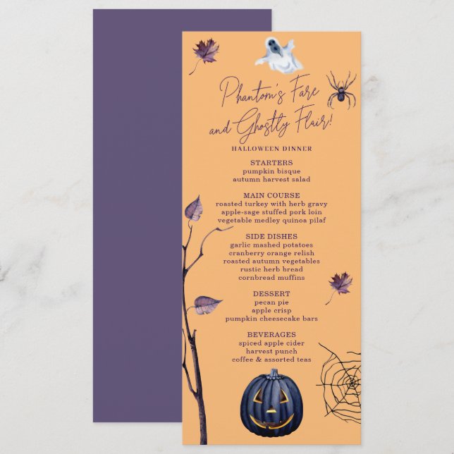 MENU SPIDER DE PUMPKIN SPIDER WEB AUTUMN GHOST HALLOWEN (Frente/Verso)