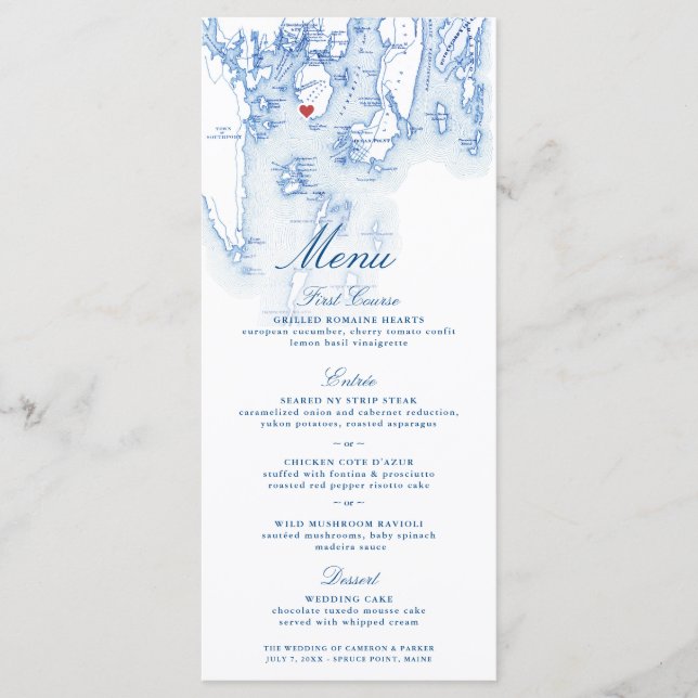 Menu Spruce Point Em Boothbay Maine Map Elegante Marinh (Frente)