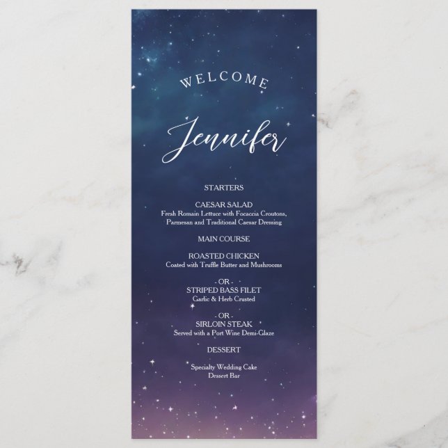 Menu Starry Night Weding com Nome de Convidado (Frente)
