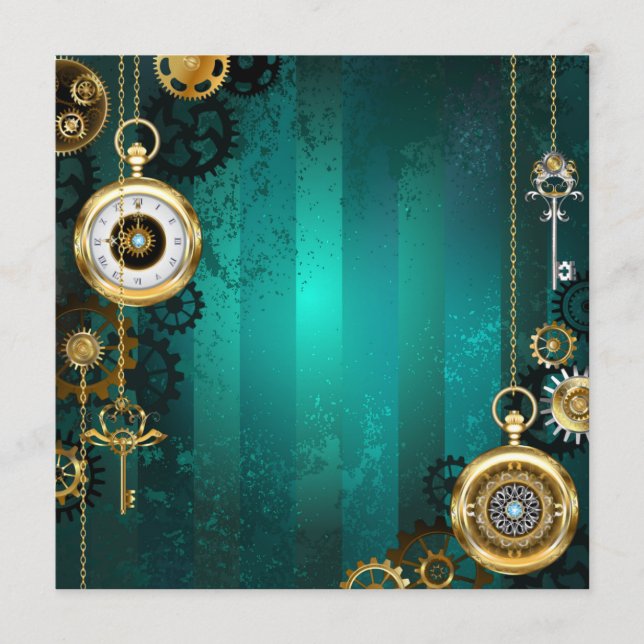 Menu Steampunk Jewelry Watch em um fundo verde (Frente)
