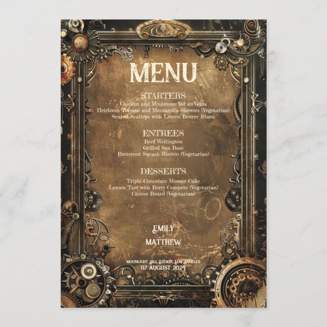 Menu Steampunk Noir Affair Wedding (Frente)