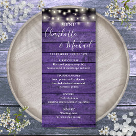 Menu String Lights Purple Rustic Wood WedMenu