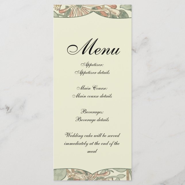 Menu Suave Verde Vintage William Morris Honeysuckle (Frente)