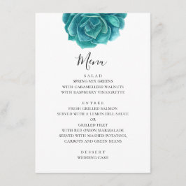 Menu Suculenta azul aquarela. Casamento em tons de azul
