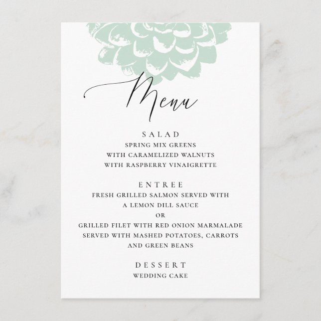 Menu Suculente. Casamento simples de cacto floral (Frente)