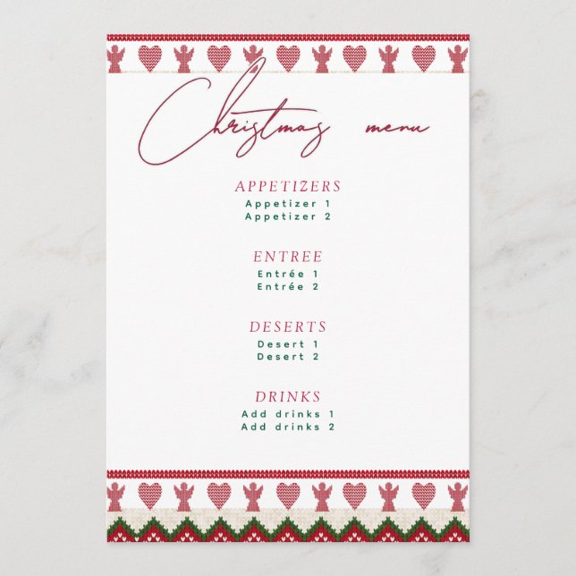 Menu Suéter Feio de Tricô Hygge Anjos Corações Natal (Frente)