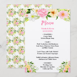 Menu Summer Pink and Yellow Flowers Wedding