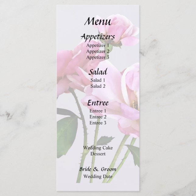 Menu Suprimentos de Casamento com Rosas Miniatura Rosa (Frente)