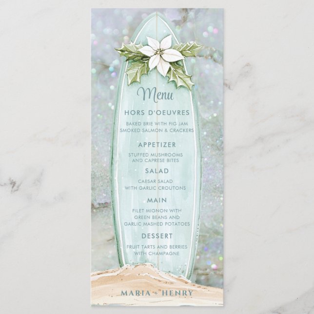 Menu Surfboard de Natal | Blitter da praia de inverno (Frente)