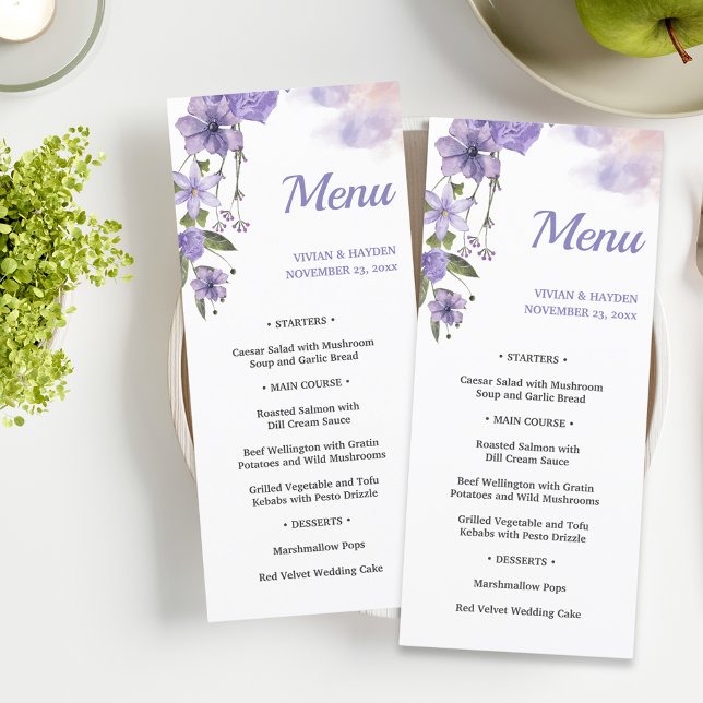 Menu Sweet Purple Floral Wedding (Criador carregado)