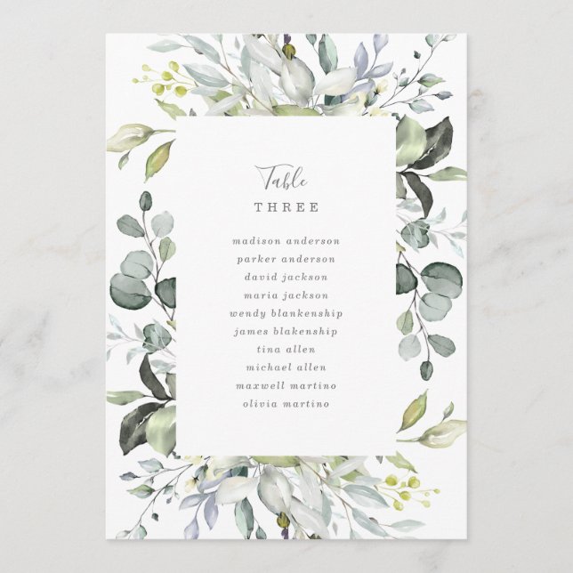 Menu Tabela de Florais Azul Dusty Número com Sentado (Frente)