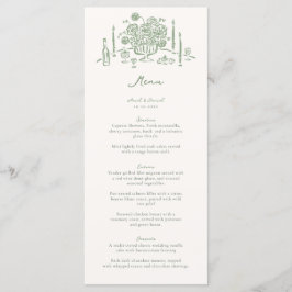 Menu Tabletop Whimsical Sage Casamento Verde Desenhado