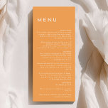 Menu Tabulação de Casamento Laranja Minimalista Citrus<br><div class="desc">Apresentando nosso Design de Menu Plana de Casamento Laranja Minimalista Citrus, onde simplicidade encontra sofisticação em uma paleta de tons brilhantes de citros. Com fundo sólido em fontes tipográficas cor-de-rosa, laranja, amarela ou verde e limpas, esse tema exumenta a elegância contemporânea com um toque de encanto retrorreflector. Projetados para complementar...</div>