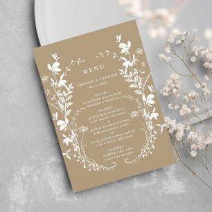 Menu Tan Wildflower Silhouette Wreath Wedding