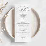 Menu Tarjeta de Menú de Boda Elegante Caligrafía<br><div class="desc">Elegante Tarjeta de Menú de Boda en Caligrafía,  Blanco y Negro. Con las minutas personalizadas,  podrás comcon so viés invitos ditados del menú de tu boda,  manteniendo un diseño coerente con tus invitaciones. Una opción perfecta!</div>