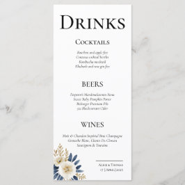 Menu Tarjetas de Menú Cheers Couple Floral Blue Gold