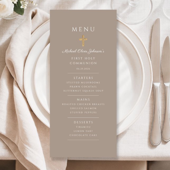 Menu Taupe Boy First Communion (Taupe Boy First Communion Menu)