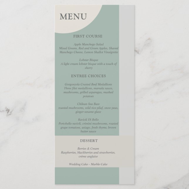 Menu Taupe de Cinza Verde Abstrato Geométrica Moderna B (Frente)