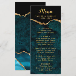 Menu Teal Blue and Gold Agate Marble Wedding