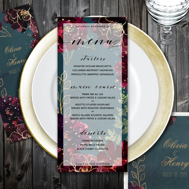 Menu Teal Bordeaux Jewel Tones Casamento 2 (Teal Bordeaux Jewel Tones Wedding 2 Menu)