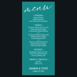 Menu Teal de Tipografia Simples Elegante<br><div class="desc">A distinção desta suíte é devida à fonte de escrita manual contemporânea usada para frases de sotaque. Nesta peça específica, esta elegante fonte foi usada para criar um gráfico que simplesmente lê "menu" no topo. Use os campos modelo para adicionar seus detalhes pessoais. O plano de fundo pode ser alterado...</div>