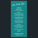 Menu Teal de Tipografia Simples Elegante<br><div class="desc">A distinção desta suíte é devida à fonte de escrita manual contemporânea usada para frases de sotaque. Nesta peça específica, esta elegante fonte foi usada para criar um gráfico que simplesmente lê "menu" no topo. Use os campos modelo para adicionar seus detalhes pessoais. O plano de fundo pode ser alterado...</div>