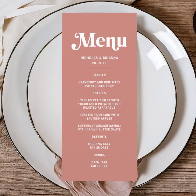 Menu Tema de Casamento Rosa Moderno e Borgonha (Criador carregado)