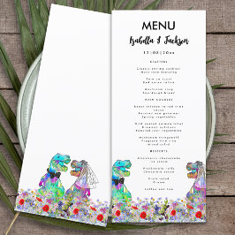 Menu Tema do Dinossauro Casamento Colorido Flor Selvage
