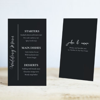 Menu Tema Elegante de Casamento Negro e Branco