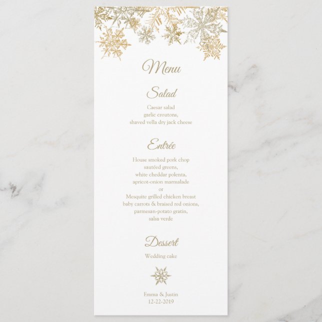 Menu Tema Elegante de Natal de inverno com Flocos de Ne (Frente)