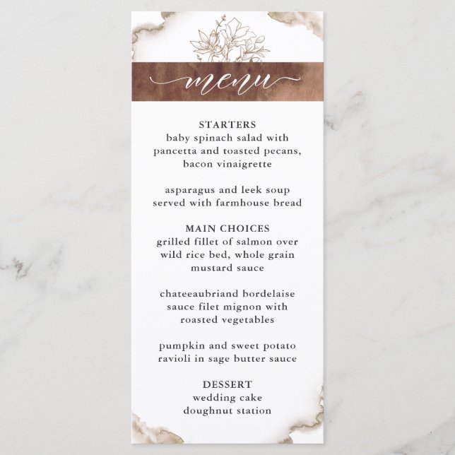 Menu Terra Tones Watercolor, Casamento Floral Elegante (Frente)