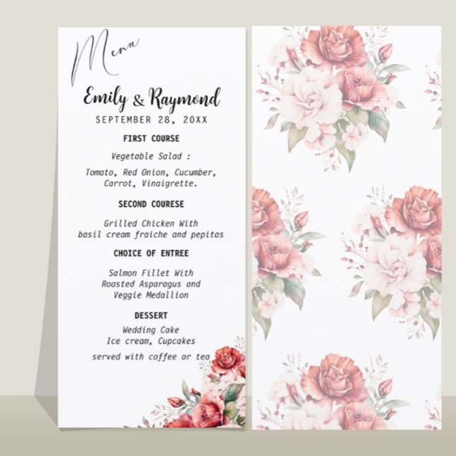 Menu Terracota Bege Floral Casamento (Criador carregado)