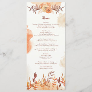 Menu Terracota Boho Floral Outono Rústico Elegante
