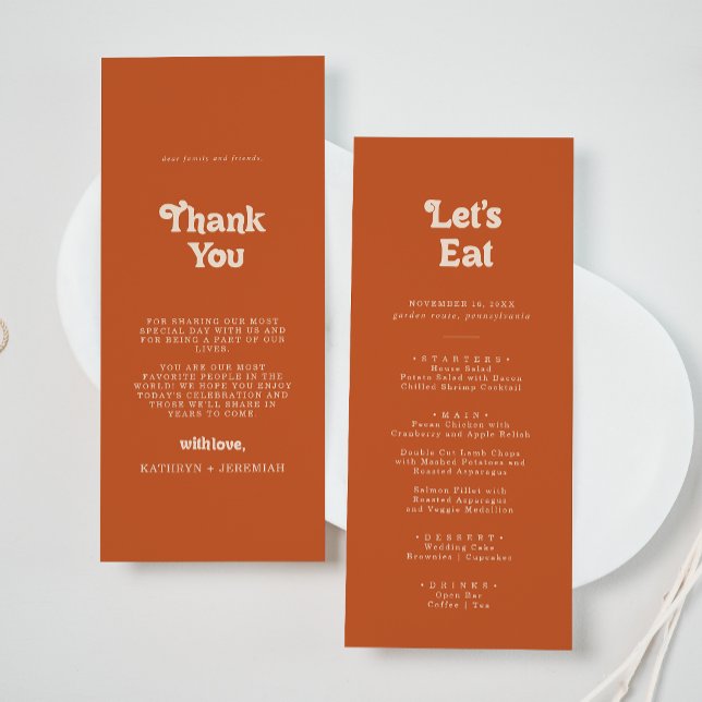 Menu Terracota Formal Simples de Agradecimento e Casame (Criador carregado)
