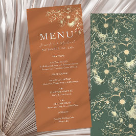 Menu Terracota Verde Oliva e Floral Dourado para Casame