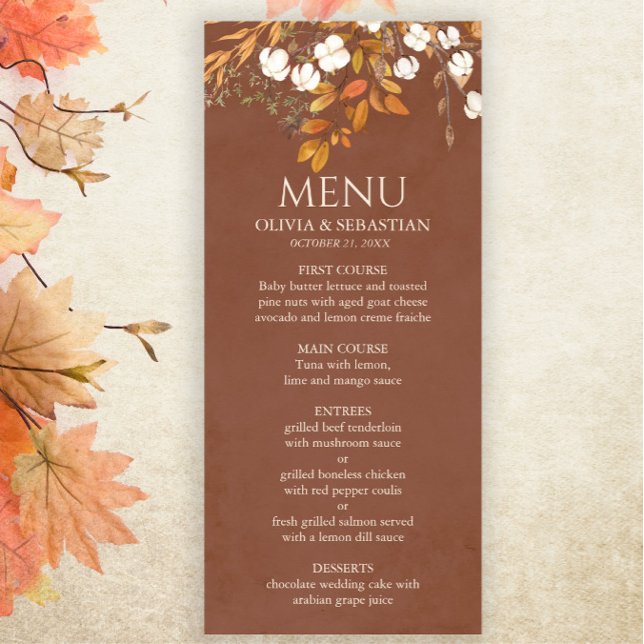 Menu Terracotta Autumn Deixa Casamento outono Boho (Criador carregado)