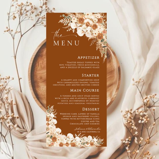 Menu Terracotta Boho Pampas Casamento Floral (Criador carregado)