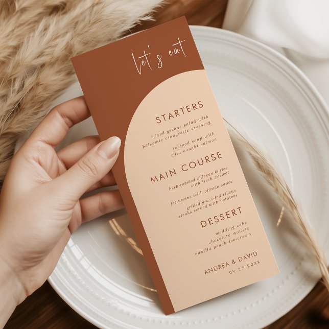 Menu Terracotta & Cream Boho Arch Vamos Eat Wedding (Criador carregado)