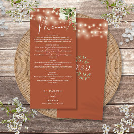 Menu Terracotta Floral String Lights Janto de Casamento
