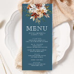 Menu Terracotta Floral Wildflower Dusty Casamento Azul<br><div class="desc">Menu elegante com lindas flores silvestres rústicas e tipografia moderna.</div>