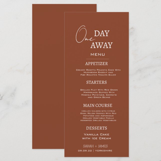 Menu Terracotta Mínimo Um Dia De Janta De Ensaio (Frente/Verso)