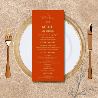 Menu Terracotta Monograma Casamento Botânico Minimalist