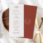 Menu Terracotta Monograma Wedding<br><div class="desc">Melhore sua recepção com nosso Cartão de Menu Terracotta Monograma. Apresentando um design simples,  mas sofisticado,  com o monograma e flores silvestres,  este cardápio adiciona um toque de beleza eterno à sua capa de sopa. Guie seus convidados através de uma experiência culinária memorável com esta elegante adição.</div>