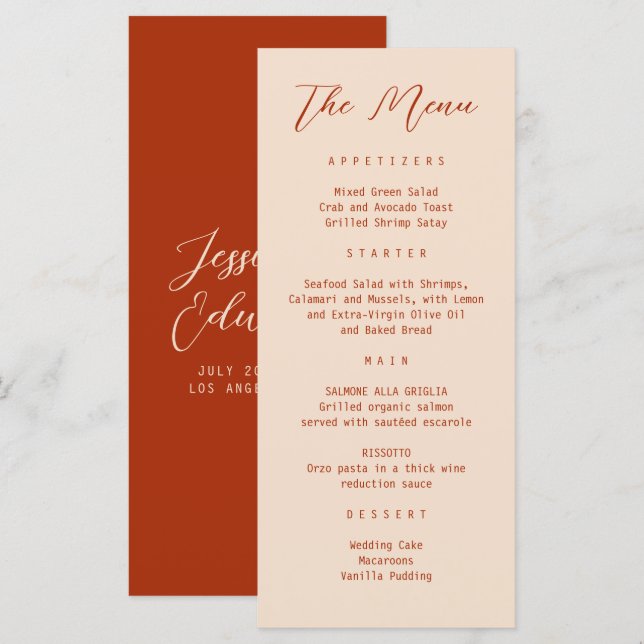 Menu Terracotta Queimou Laranja Simples Quic Moderno Mí (Frente/Verso)