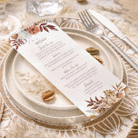 Menu Terracotta Rust Flores Boho Fall Foliage Casamento<br><div class="desc">Cartões de cardápio estilo boêmio moderno,  com flores aquáticas e folhas de outono em tons sujos,  como marrom-ferrugem,  laranja queimado e terracota. Escolha perfeita para casamentos no outono.</div>